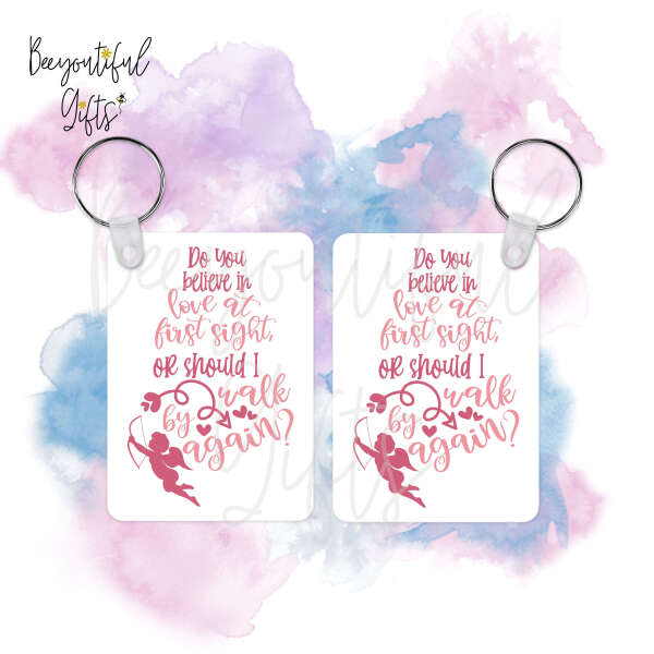 Do You Believe In Love At First Sight? High Gloss Rectangular Wooden Key Ring