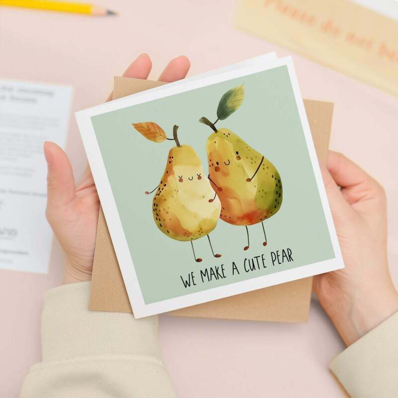 Anniversary Card for Him Anniversary Card for Wife Anniversary Card For Husband Boyfriend or Girlfriend Cute Pear Card Cute Card - Square (5.5x5.5) / Blank Inside