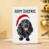 5 x Fun Christmas Card of a Black Cocker Spaniel Dog Wearing A Santa Hat Whimsical Christmas Card For Animal Lover For Him or Her - Small (4x6) / Pack of 5