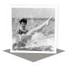 Making a splash - vintage black and white swimming themed card - 15cm square and blank inside - made in the UK