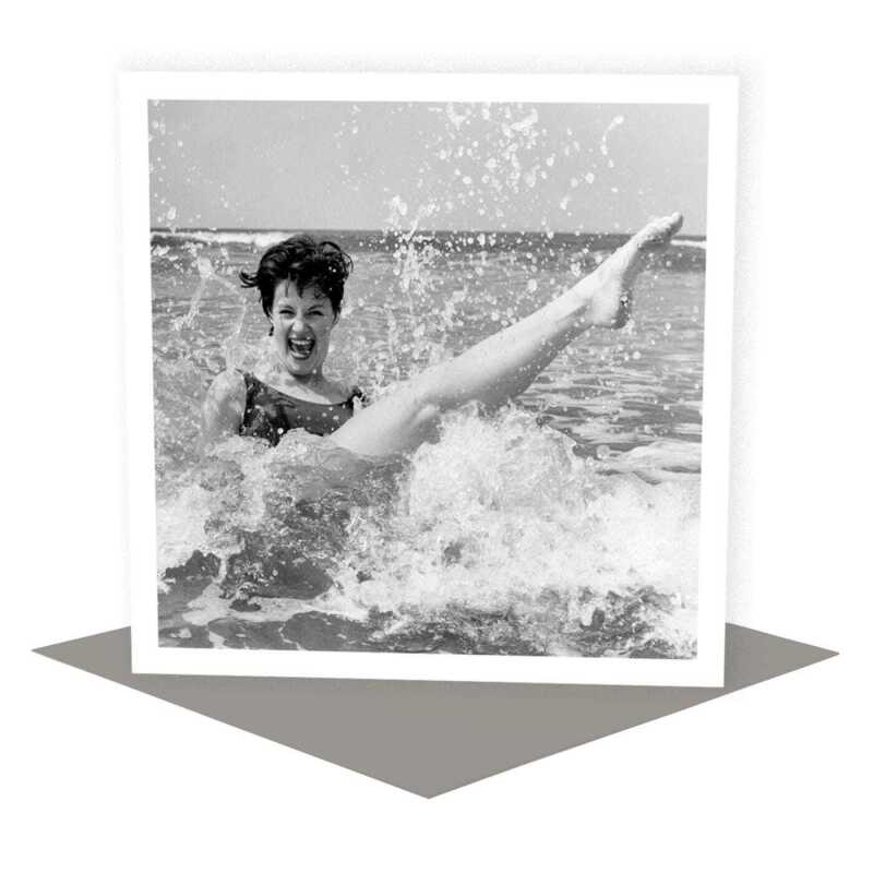 Making a splash - vintage black and white swimming themed card - 15cm square and blank inside - made in the UK