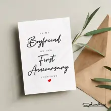 Anniversary Card - To My Boyfriend on Our First Anniversary Together - Small (Approx. A6 | 105mm x 148mm | 4.1in x 5.8in) - Standard Smooth Card