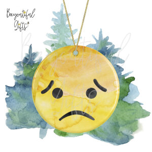 Watercolour Emoji Ceramic Christmas Tree Decoration - Worried