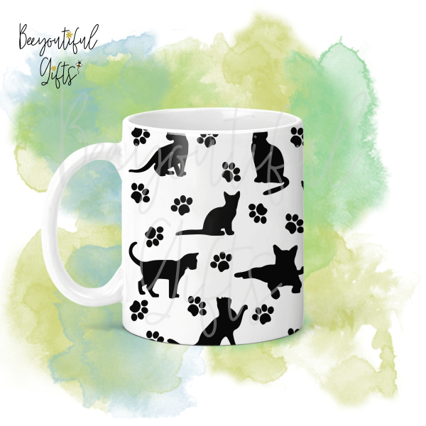 Pet Themed Ceramic Mug - Cat Silhouettes Full Wrap