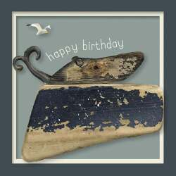 Holy Mackerel Whale blank coastal themed birthday card designed by Seth Draper, 150mm square with a brown kraft envelope