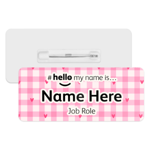 #hello my name is... Name Badge - Pink Plaid Heart Pattern