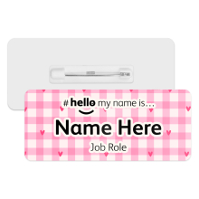 #hello my name is... Name Badge - Pink Plaid Heart Pattern