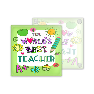 Teacher Coaster - The World's Best Teacher Cartoon Style - Toughened Glass Coaster