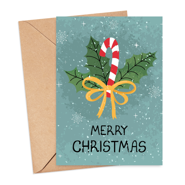 Christmas Card - Watercolour Merry Christmas Candy Cane - Small (A6)