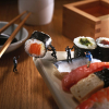Step Away from The Sushi 150mm Square Greetings Card by Akiko Ida and Pierre Javelle