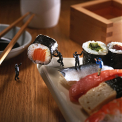 Step Away from The Sushi 150mm Square Greetings Card by Akiko Ida and Pierre Javelle