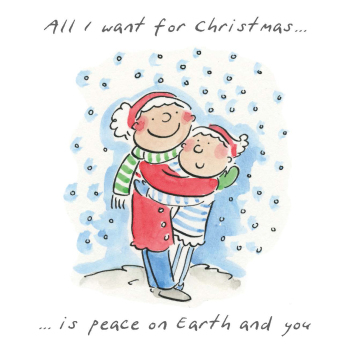 All I want for Christmas, a 150mm square festive Christmas greetings card featuring Rosie Brooks artwork, message inside reads Merry Christmas