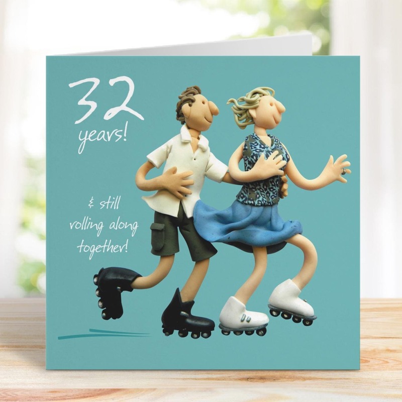 32nd Wedding Anniversary Card - Still Rolling Together - Polymer Clay Art by Erica Sturla - Fun UK