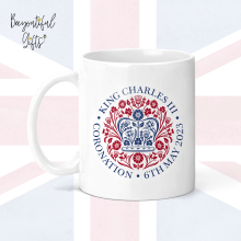 King Charles III Coronation Day May 2023 Official Emblem Ceramic Mug - Red & Blue