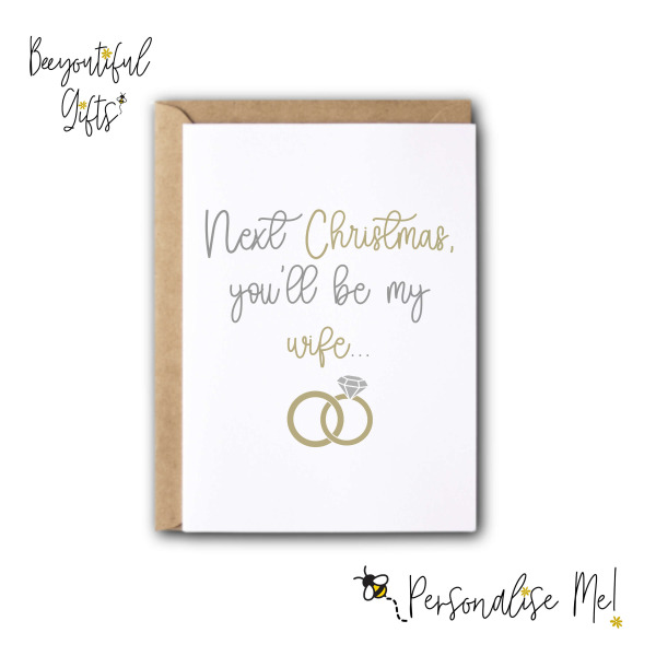 Personalised Christmas Card - Next Christmas, You'll Be My Wife Silver & Gold Rings - Small (Approx. A6 | 105mm x 148mm | 4.1in x 5.8in) - Standard Smooth Card