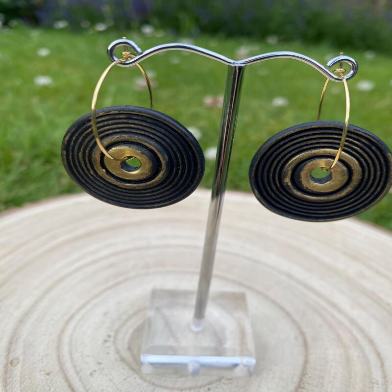 Vinyl Record Earrings: Rockabilly Style Clay 45s - silver