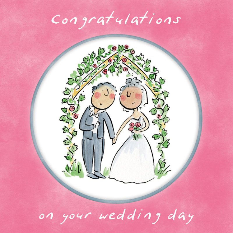 Holy Mackerel Wedding arbour, a 15cm square wedding card featuring Rosie Brooks artwork, blank inside for your message