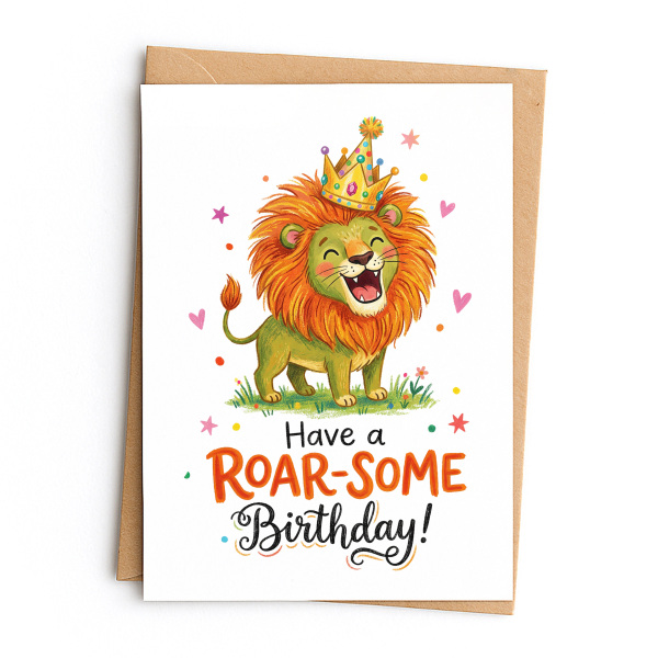 Birthday Card - Have a Roar-some Birthday - Small (Approx. A6 | 105mm x 148mm | 4.1in x 5.8in) - Standard Smooth Card