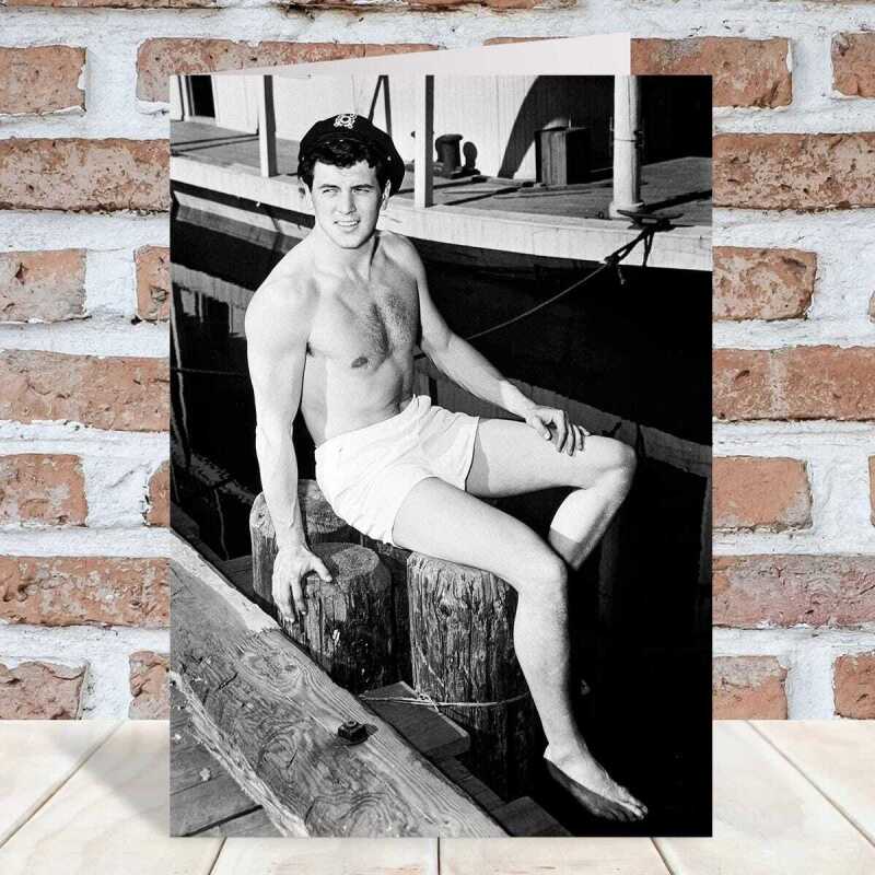 Rock Hudson - vintage black and white themed card - 12.6 x 17.7cm and blank inside - made in the UK