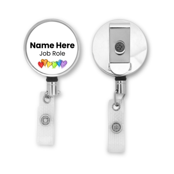 ID Badge Reel Personalised Metal ID Reel - Rainbow Hearts