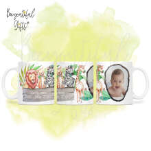 Personalised Birth Announcement Ceramic Mug - Watercolour Safari Animals