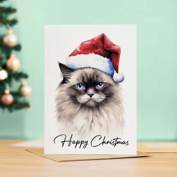 Cat Christmas Card Featuring A Ragdoll Cat Wearing a Santa Hat Fun Christmas Card For Him or Her Christmas Card For Anyone Christmas Gift