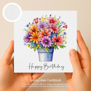 Floral Birthday Cards - Bright Colourful Floral Card - Luxury Linen Textured Card