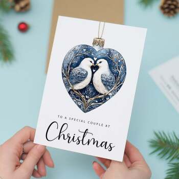 Christmas Card For Couple Turtle Dove Bauble Love Heart Illustration Romantic Christmas Card For Special Couple