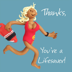 Holy Mackerel thanks you're a lifesaver thank you card - designed by artist Erica Sturla - 15cm square and blank inside for your message - made in the UK