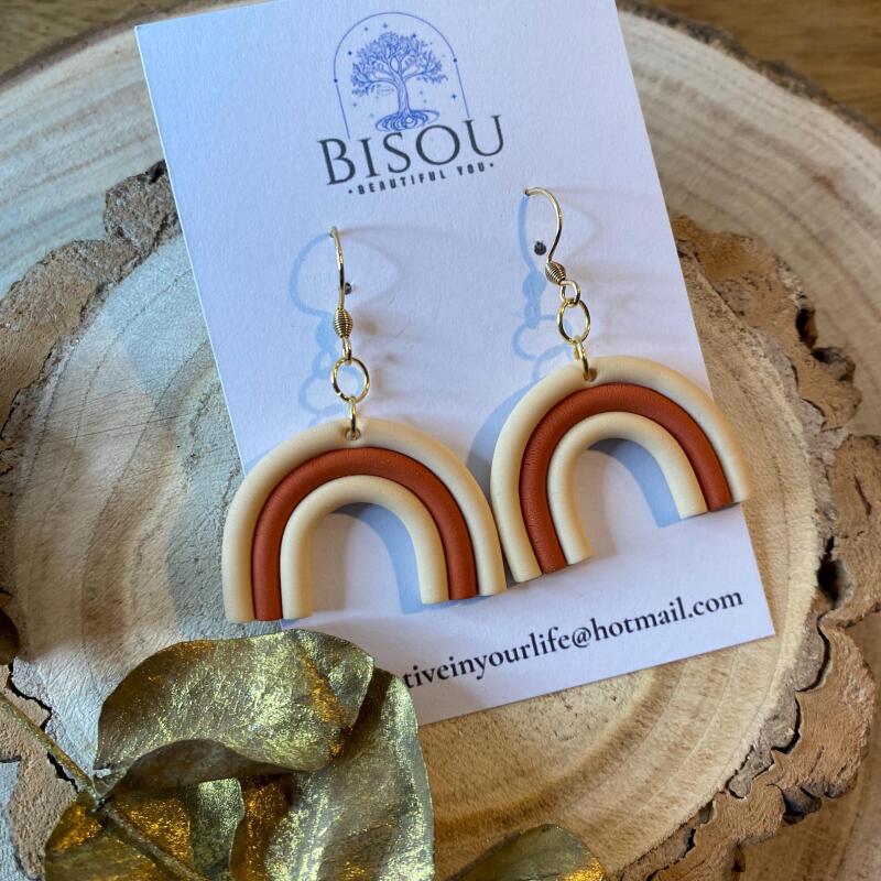 Handmade Clay Rainbow Earrings: Earthy Dangle Earrings
