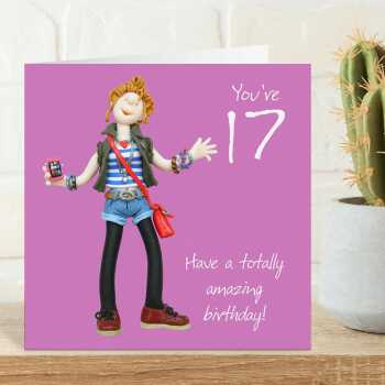17th birthday card for her - designed by Erica Sturla - 15cm square and blank inside, made in the UK