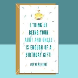 Funny Birthday Card From Aunt and Uncle to Nephew or Niece - Ideal cheeky greetings card for a birthday - Personalised if needed