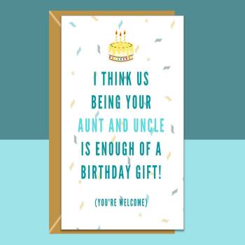 Funny Birthday Card From Aunt and Uncle to Nephew or Niece - Ideal cheeky greetings card for a birthday - Personalised if needed