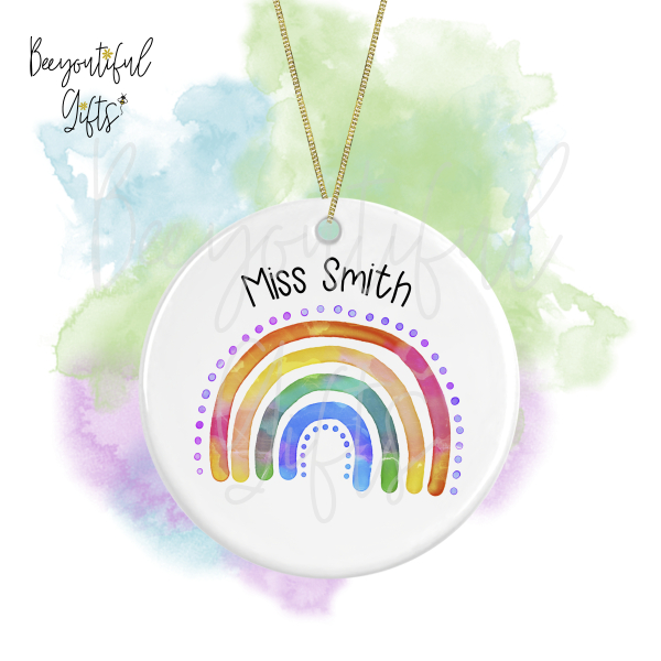 Personalised Teacher Ceramic Decoration - Teacher's Name Watercolour Rainbow