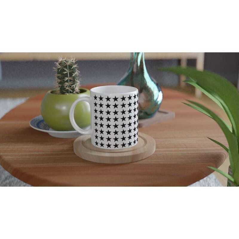 Black Star In Lines Patterned Mug - Ceramic White