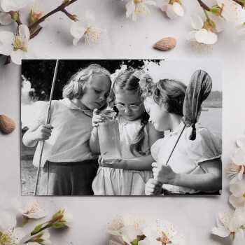 Fishing friends, vintage photographic black and white fishing themed card  - 12.6 x 17.7cm and blank inside - made in the UK