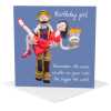 Fireman birthday card for her - designed by Erica Sturla - 15cm square and blank inside, made in the UK