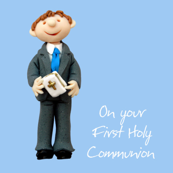 Holy Mackerel pretty first Holy Communion card for a little girl - designed by artist Erica Sturla - 15cm square and blank inside for your message