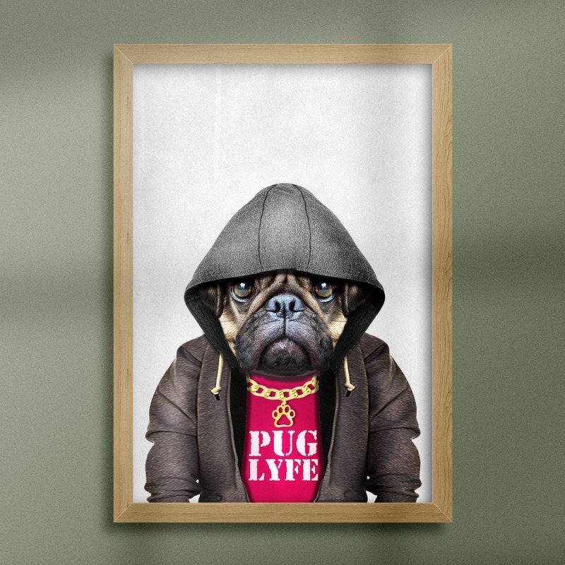 Pug dog in clothes, animal print, wall art - A5 - Glossy - Blue