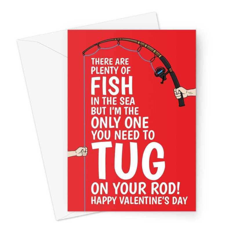 Tug On Your Rod Cheeky Valentine's Card For Him Greeting Card - A5 Portrait - 1 Card