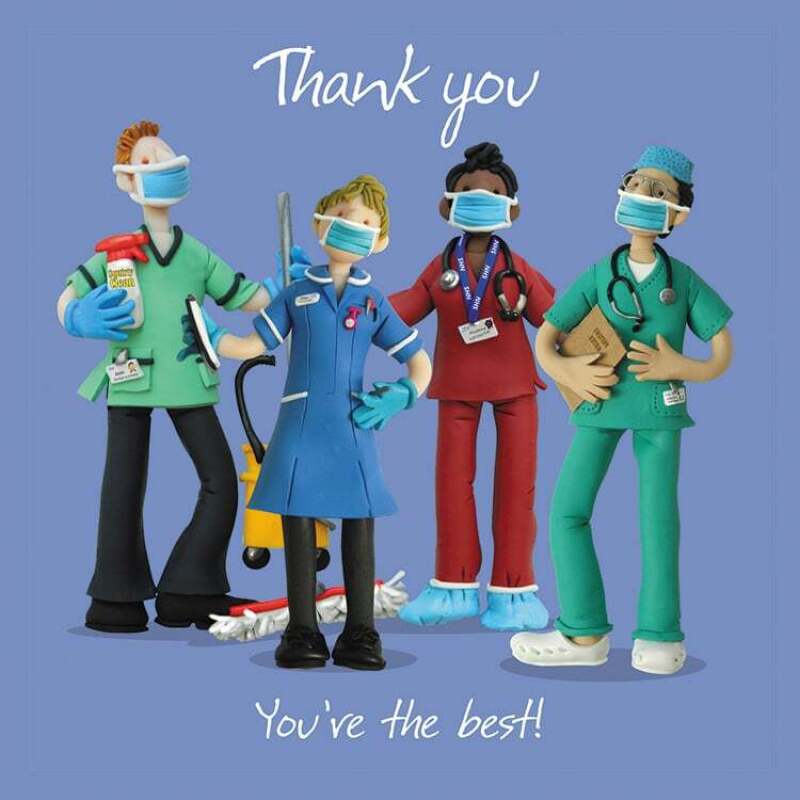 Holy Mackerel Thank you doctor, nurses and hospital workers card by Erica Sturla, 15cm square and blank inside
