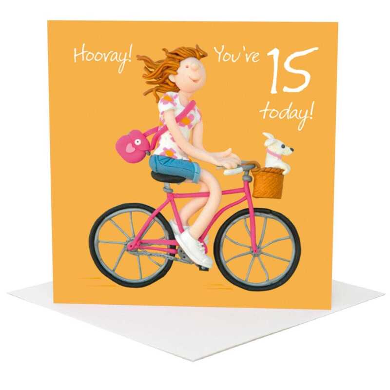 15th birthday card for her - designed by Erica Sturla - 15cm square and blank inside, made in the UK