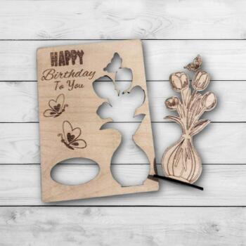 Unique Wooden Tulip Birthday Greeting Card