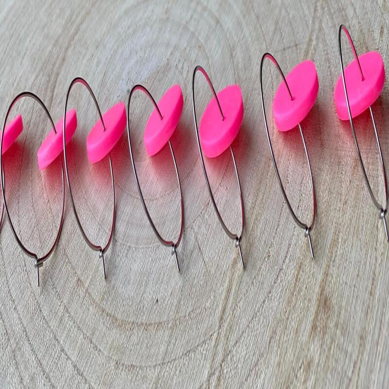 Fluorescent Pink Clay Hoop Earrings: Minimalist Festival Jewelry - fluorescent pink