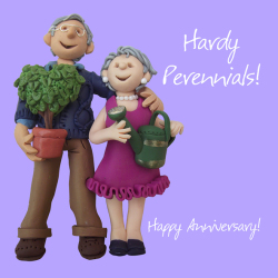 Holy Mackerel hardy perennials gardening themed wedding anniversary card for a couple - designed by artist Erica Sturla - 15cm square and blank inside for your message - made in the UK