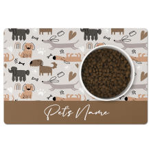 Personalised Pet Bowl Spill Mat - Pastel Dog and Bones - Brown