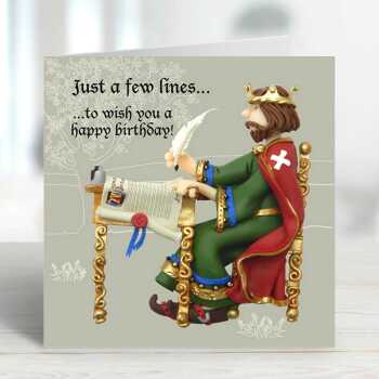 Magna Carta - King John themed birthday card - designed by Erica Sturla - 15cm square and blank inside, made in the UK