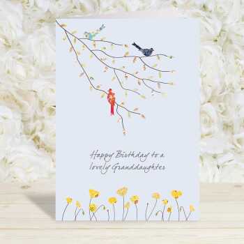 Birds and poppies granddaughter birthday card -  designed by Eloise Hall for Holy Mackerel - 15.7 x 11cm and blank inside, made in the UK