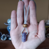 Lepidolite Crystal Silver Waxed Cord Necklace 