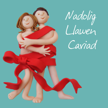 Nadolig Llawen Cariad, Welsh Language Christmas Card to My Love, Designed by Erica Sturla for Holy Mackerel. Card is 150mm Square and Blank Inside.